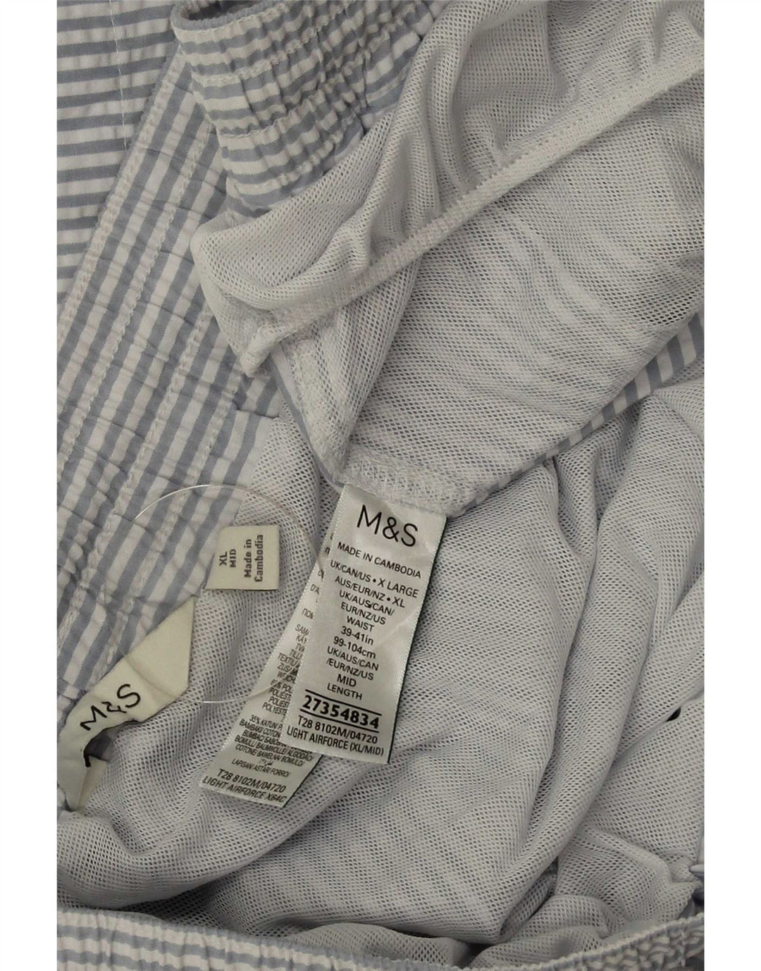Marks & Spencer Badeshorts til mænd XL Blå nålestribet polyester