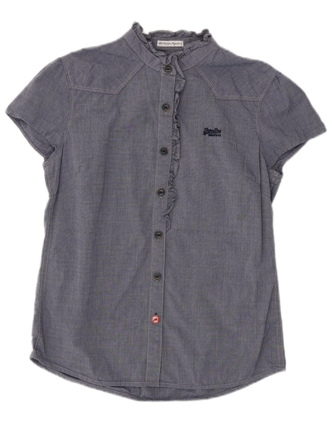 SUPERDRY Dame Flæse Front Shirt Bluse UK 12 Medium Navy Blue