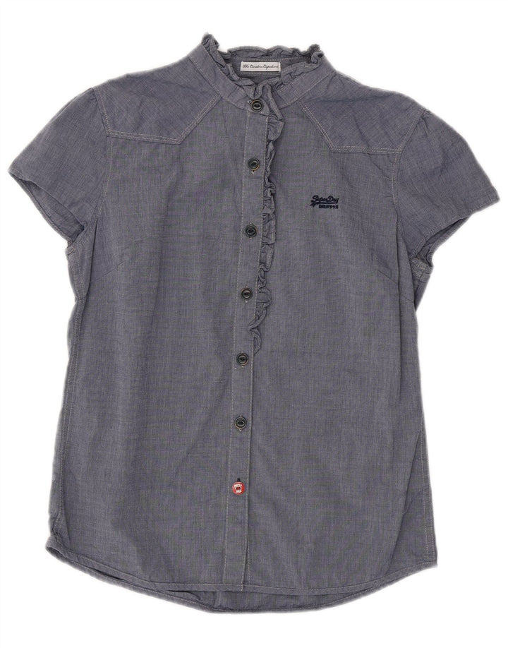 SUPERDRY Dame Flæse Front Shirt Bluse UK 12 Medium Navy Blue