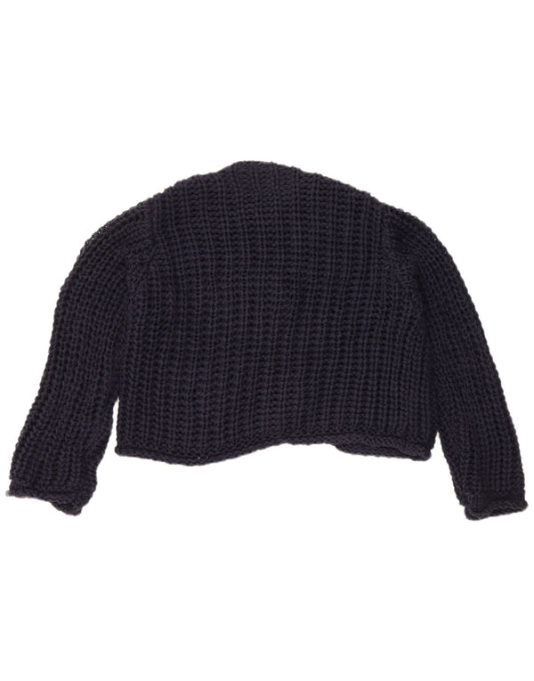 Zara Dame Oversized Crop Hæklet Cardigan Sweater UK 10 Small Navy Blue