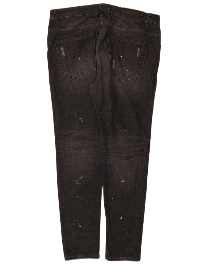 Zara Herre Distressed Slim Jeans EU 44 Large W34 L32 Sort Bomuld