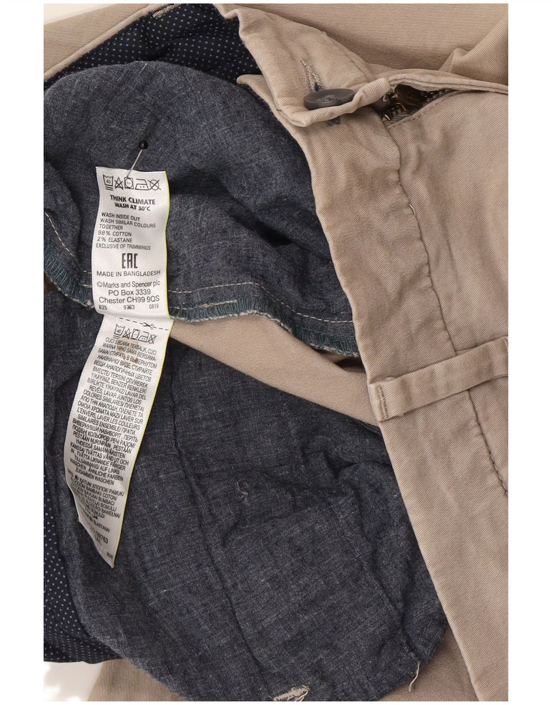 Marks & Spencer Herre Slim Chino Bukser W32 L29 Grå Bomuld