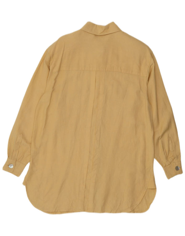 Vintage Womens Long Sleeve Longline Shirt EU 38 Medium Yellow Linen