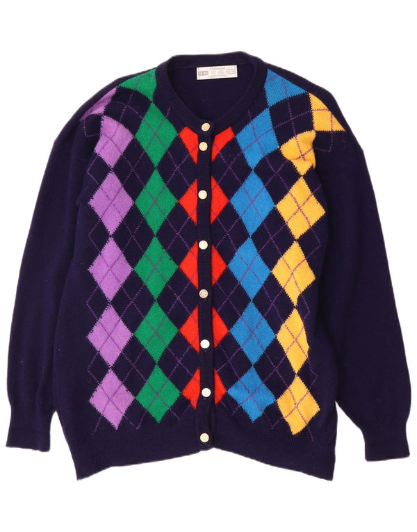 St. Bernard dame cardigan sweater UK 14/16 Large Navy Blue Argyle/Diamond