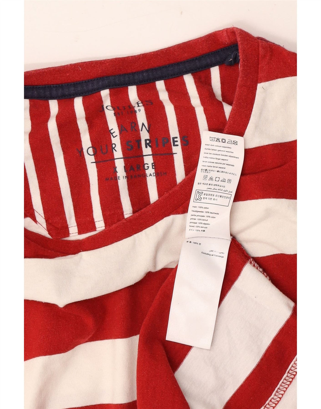 Joules Herre T-Shirt Top XL Rødstribet Bomuld