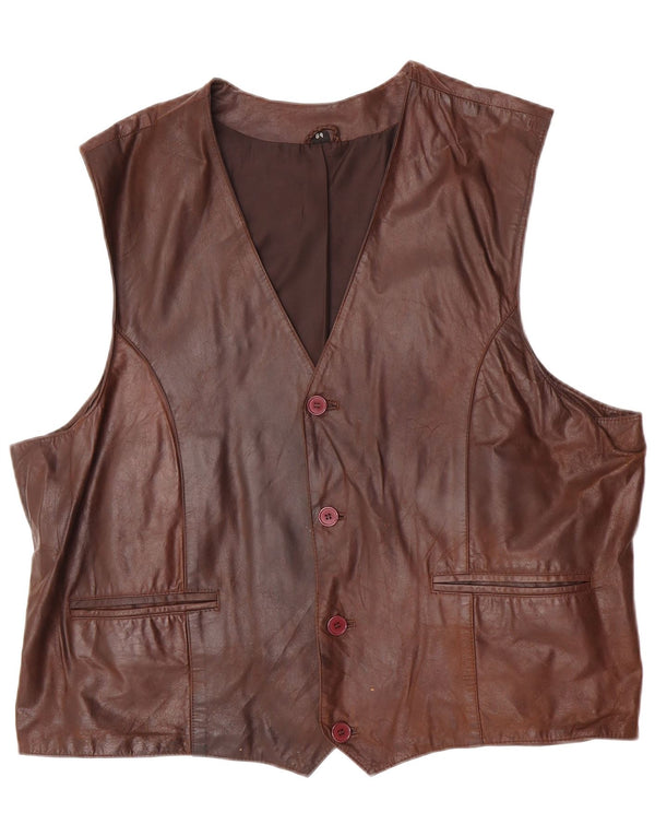 Vintage herre læder vest EU 64 7XL brunt læder