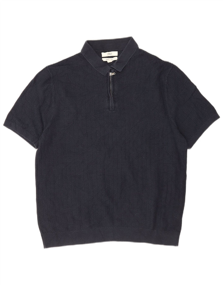 Marks & Spencer Herre Polo Neck Jumper Sweater Stor Marineblå Sildeben