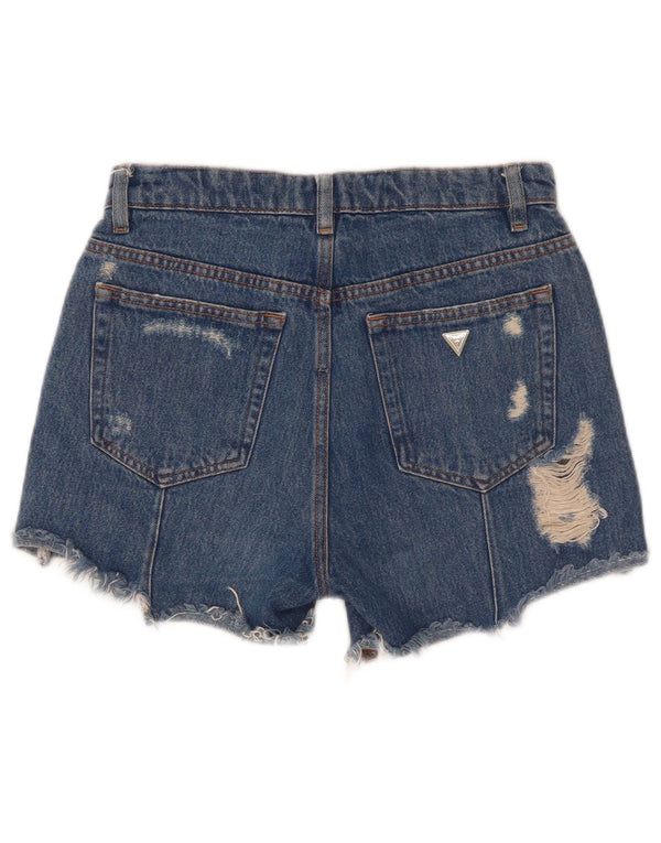 Guess Womens Distressed Denim Shorts W25 XS Blue Polyester