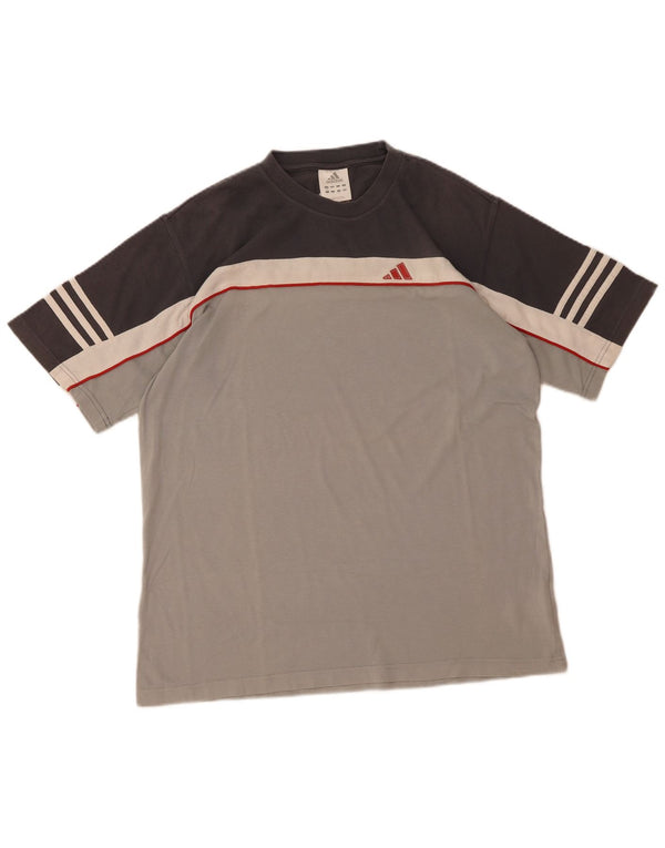 Adidas Herre T-Shirt Top UK 42/44 Stor Grå Colourblock Bomuld