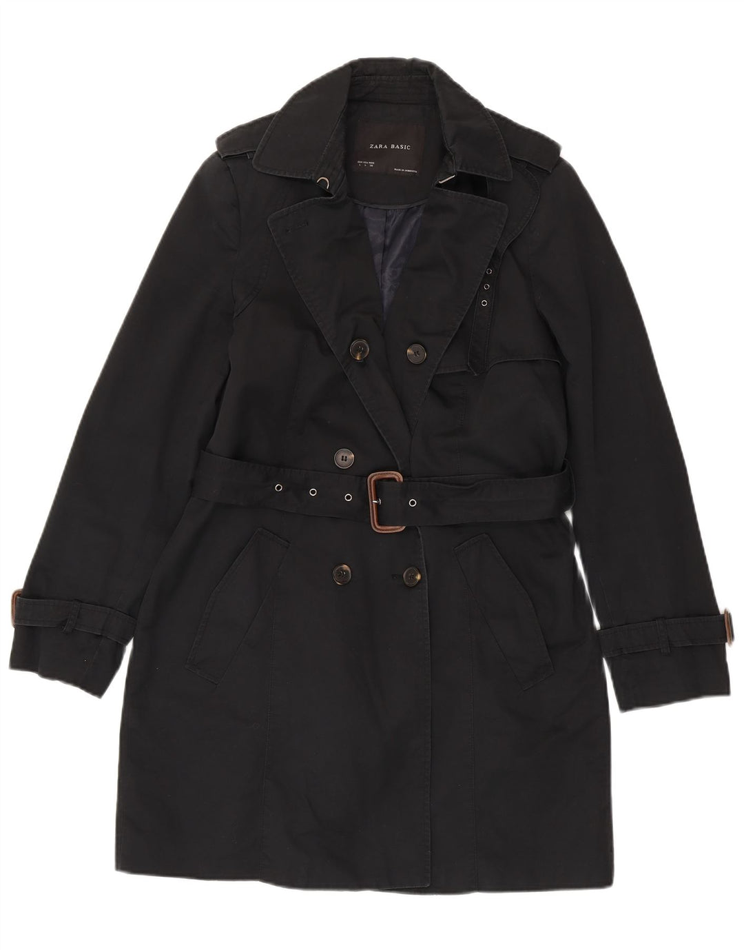 Zara Trench Coat til kvinder UK 16 Stor sort bomuld