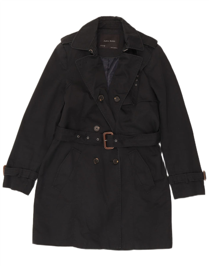 Zara Trench Coat til kvinder UK 16 Stor sort bomuld
