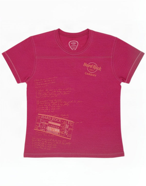 Hard Rock Cafe Kvinder Cardiff Grafisk T-Shirt Top UK 12 Medium Pink Cotton