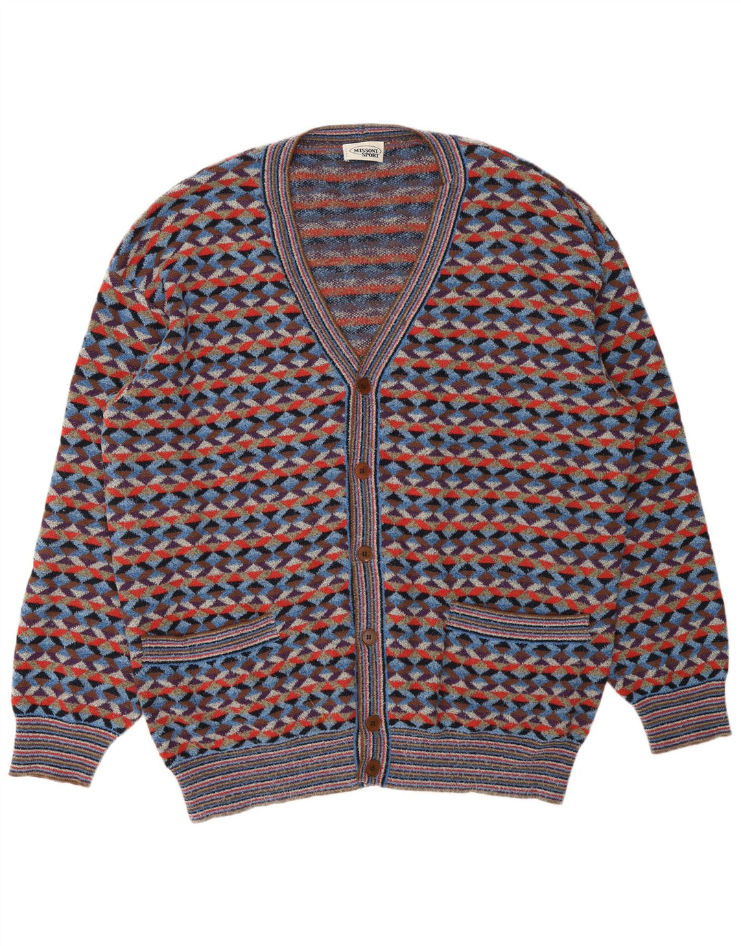 MISSONI Herre cardigan sweater IT 54 XL Flerfarvet geometrisk designer