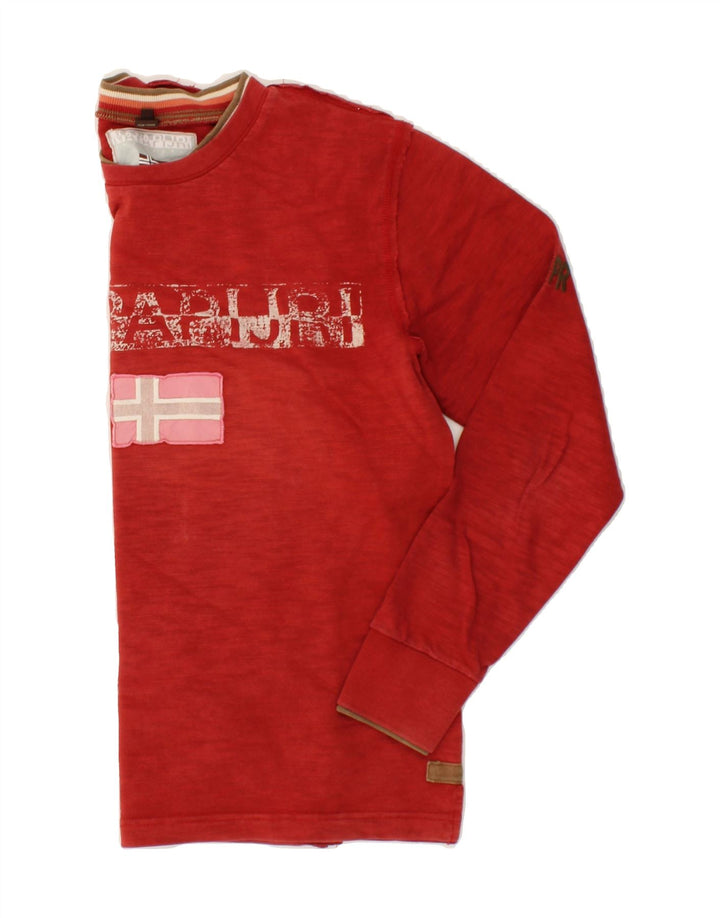 NAPAPIJRI Mens Graphic Sweatshirt Jumper Small Red Vintage Napapijri and Second-Hand Napapijri from Messina Hembry 