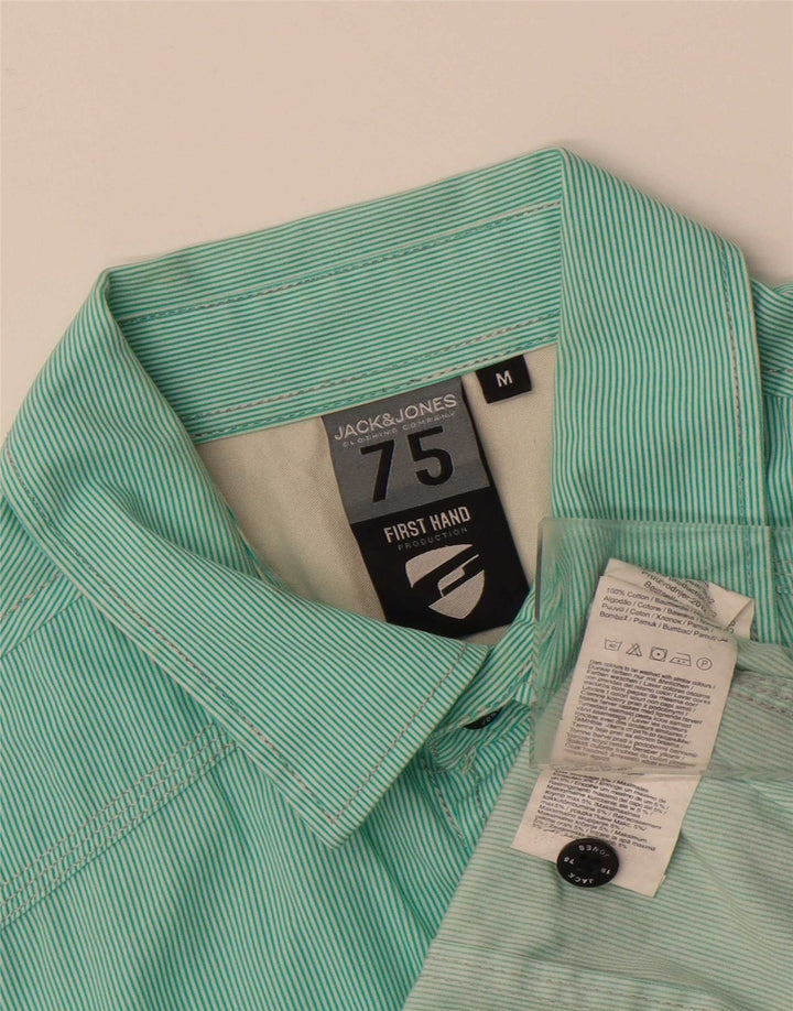 JACK & JONES Mens Short Sleeve Shirt Medium Green Pinstripe Cotton