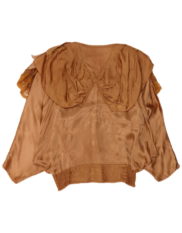 Vintage kvinders flæse foran flagermusbluse Top EU 40/42 Stor brun viskose