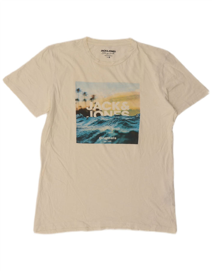 Jack & Jones Herre grafisk T-shirt Top Lille hvid bomuld