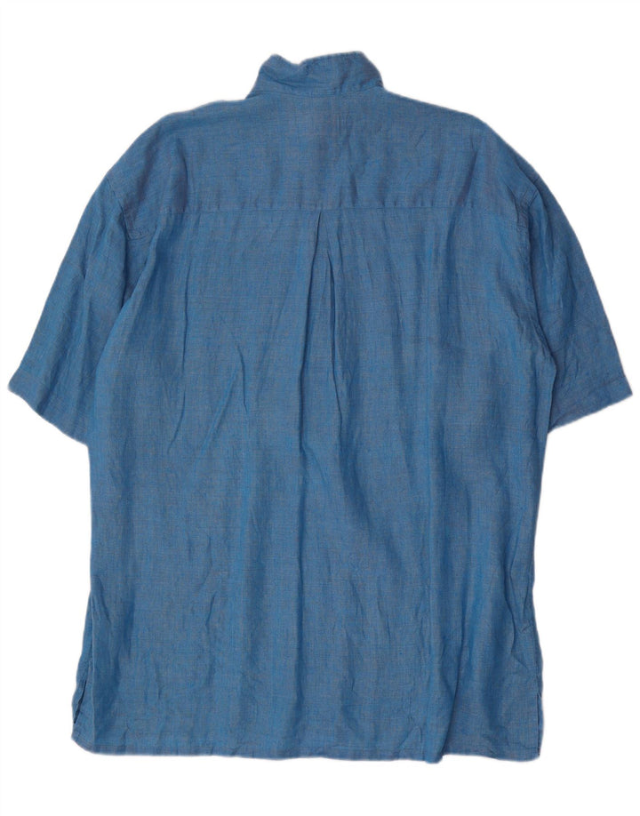 Valentino Herre Kortærmet Pullover Skjorte Størrelse 43 17 XL Blå Linned