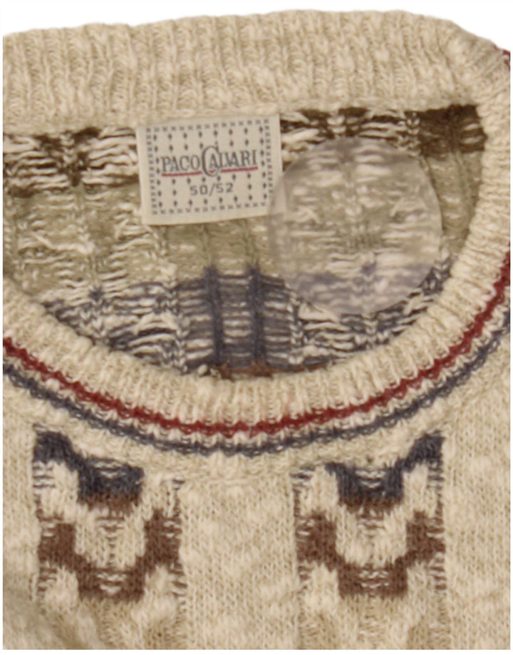 Paco Calvari Herre sweater med rund hals IT 50/52 Medium Beige Geometrisk