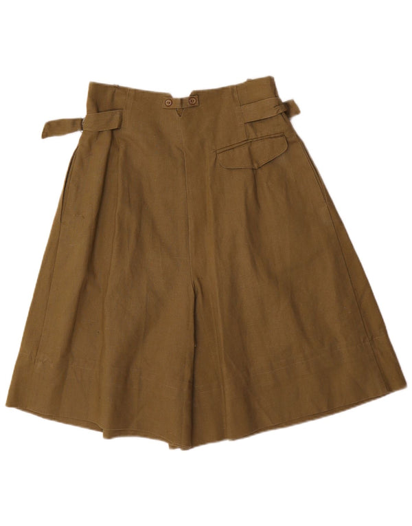 Vintage kvinders højtaljede afslappede shorts UK 10 Small W26 Khaki Ramie