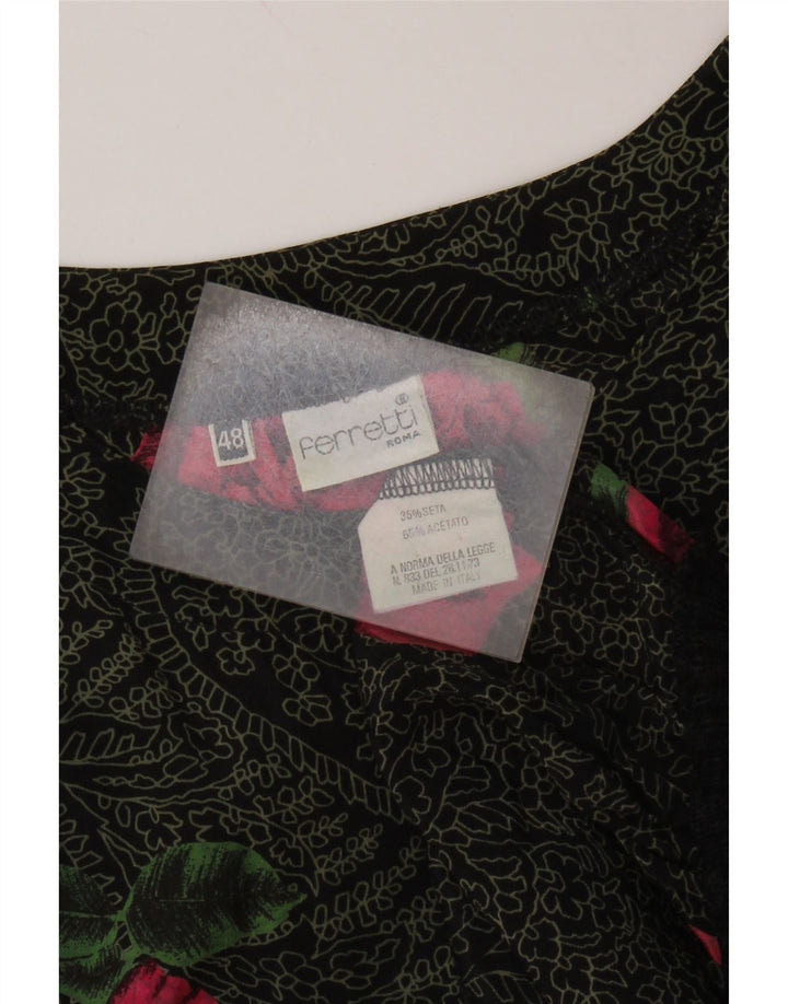 FERRETTI Dame Langærmet Bluse Top IT 48 XL Sort Floral Silke