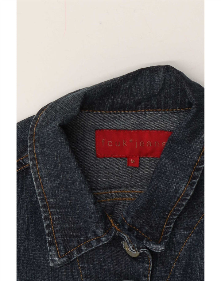 Fcuk Dame Crop Denim Jacket UK 12 Medium Blue