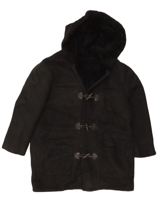 Vintage Dame Hooded Oversized Shearling Coat UK 16 Large Black