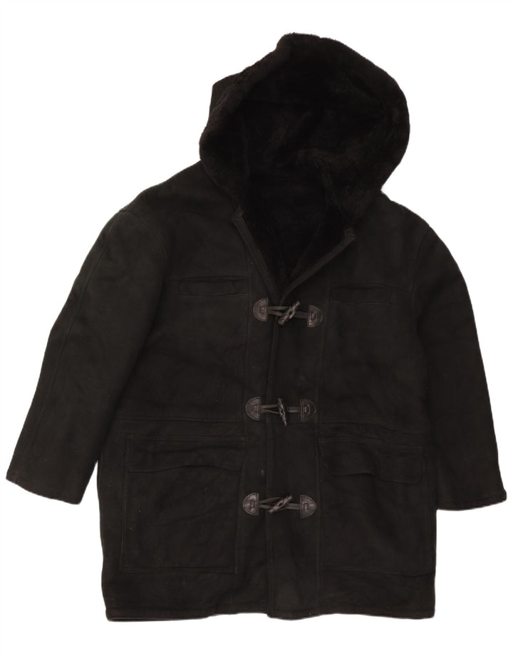 Vintage Dame Hooded Oversized Shearling Coat UK 16 Large Black