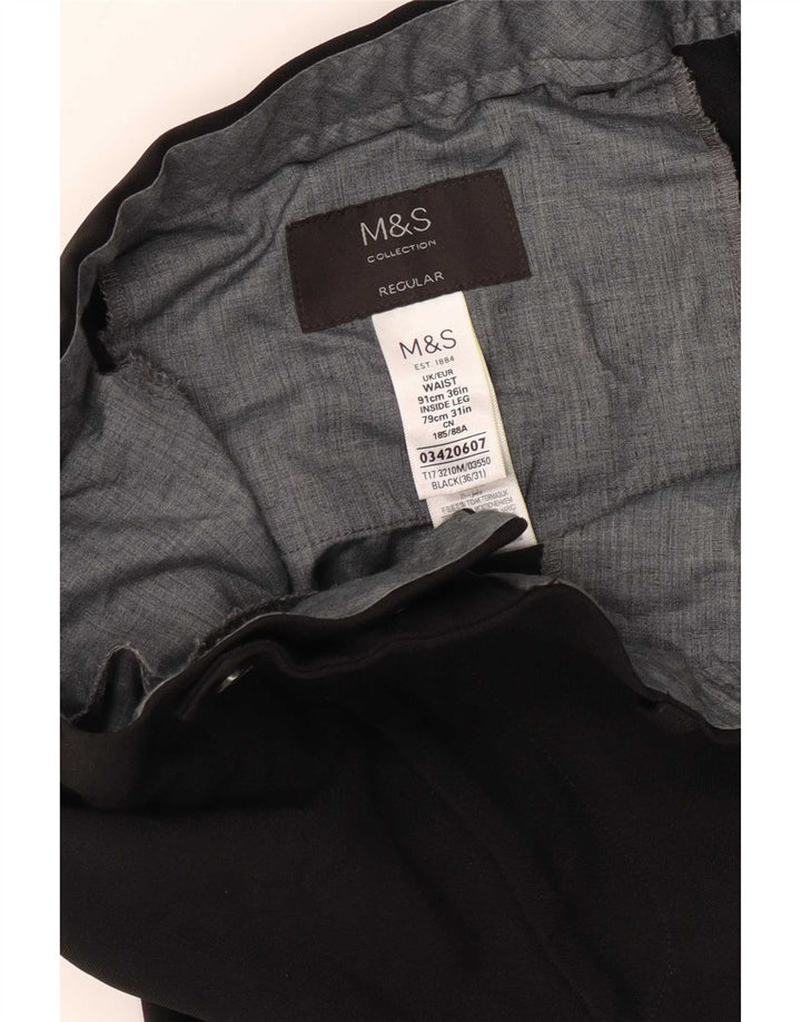 Marks & Spencer Herre Straight Regular Suit Bukser W36 L31 Sort Polyester