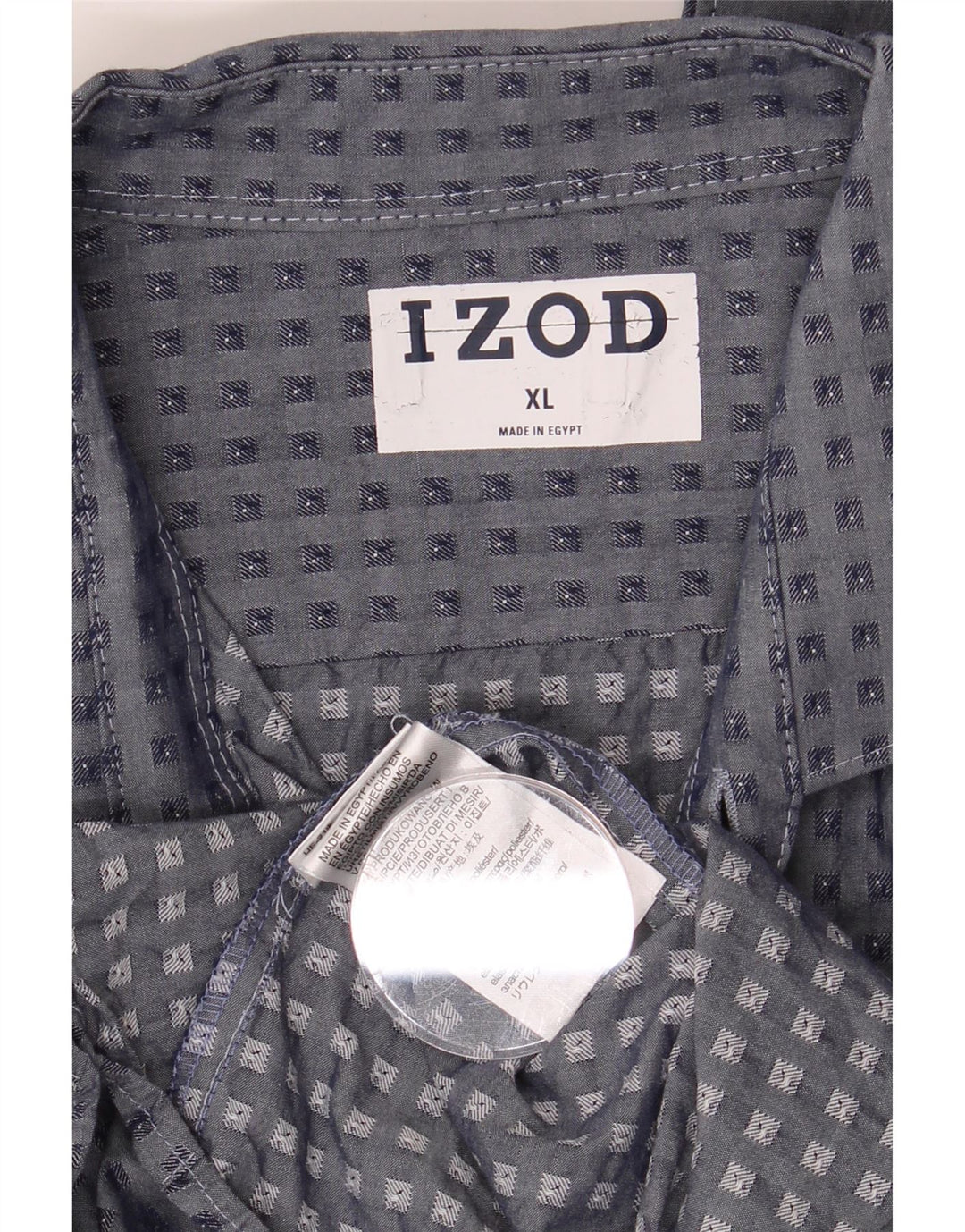 IZOD Mens Shirt XL Navy Blue Spotted Polyester Vintage Izod and Second-Hand Izod from Messina Hembry 