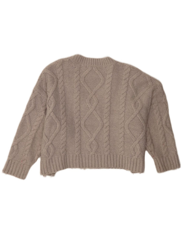 Zara Womens Crop Oversized V-hals sweater UK 14 Medium Grå Akryl