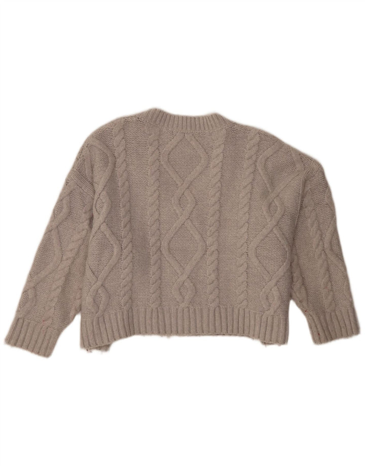 Zara Womens Crop Oversized V-hals sweater UK 14 Medium Grå Akryl