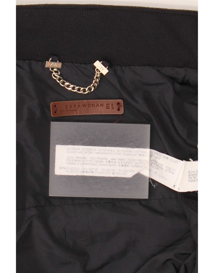 Zara Dame Quiltet Jakke UK 12 Medium Navy Blue Polyester