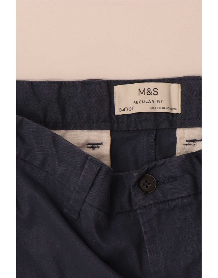 Marks & Spencer Herre Regular Fit Chinobukser W34 L31 Marineblå Bomuld
