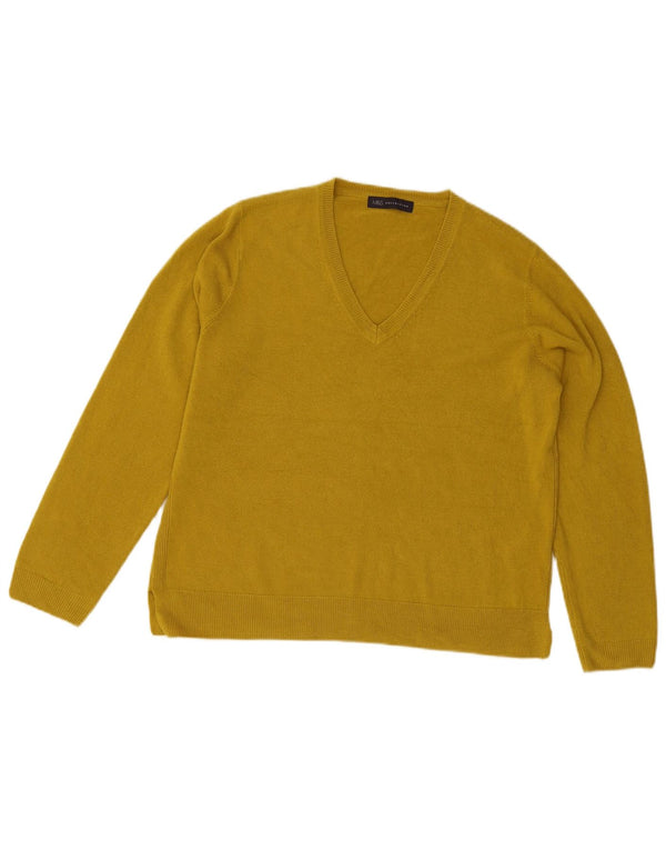 Marks & Spencer Dame V-hals sweater UK 18 XL Gul Akryl