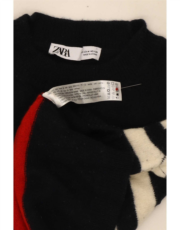 Zara Womens Crop Turtle Neck Jumper Sweater UK 14 Mellem marineblå stribet