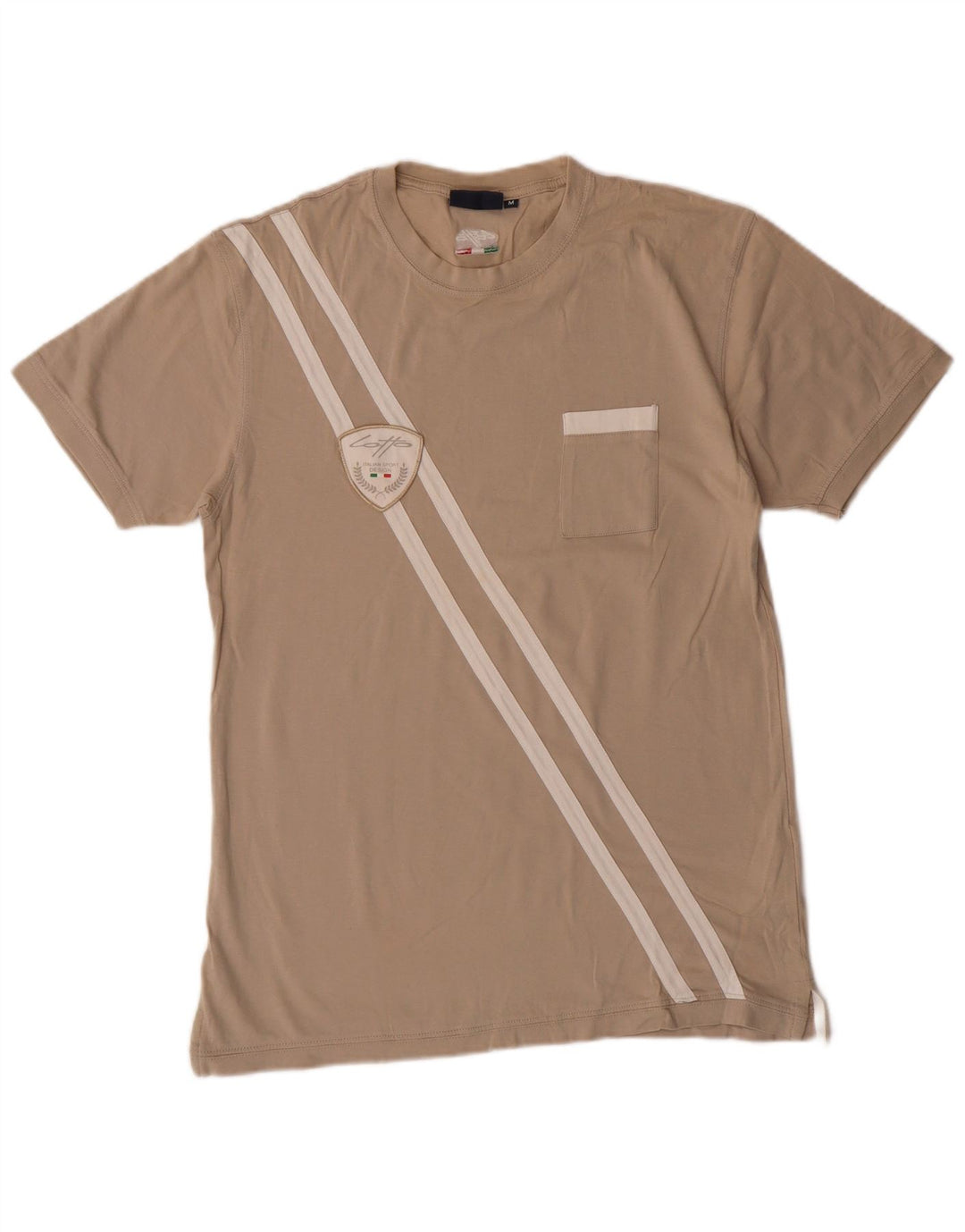 LOTTO Mens T-Shirt Top Medium Beige Striped Cotton