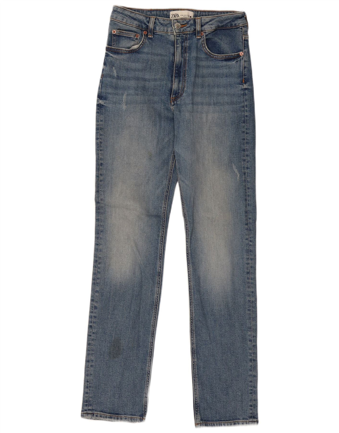 ZARA Dame Distressed Straight Jeans EU 36 XS W26 L32 Blå