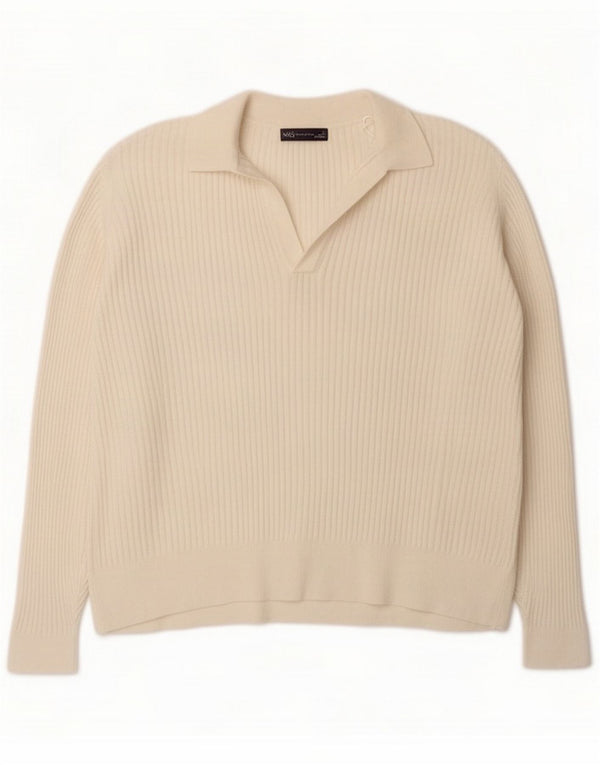 Marks & Spencer Dame Polo Neck Sweater Sweater UK 22 3XL Off White Viscose