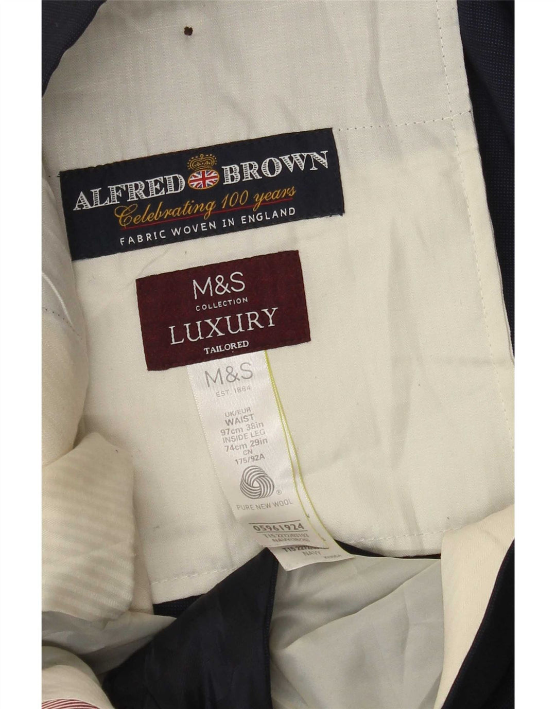 Marks & Spencer Herre lige jakkesætsbukser W38 L29 Marineblå uld