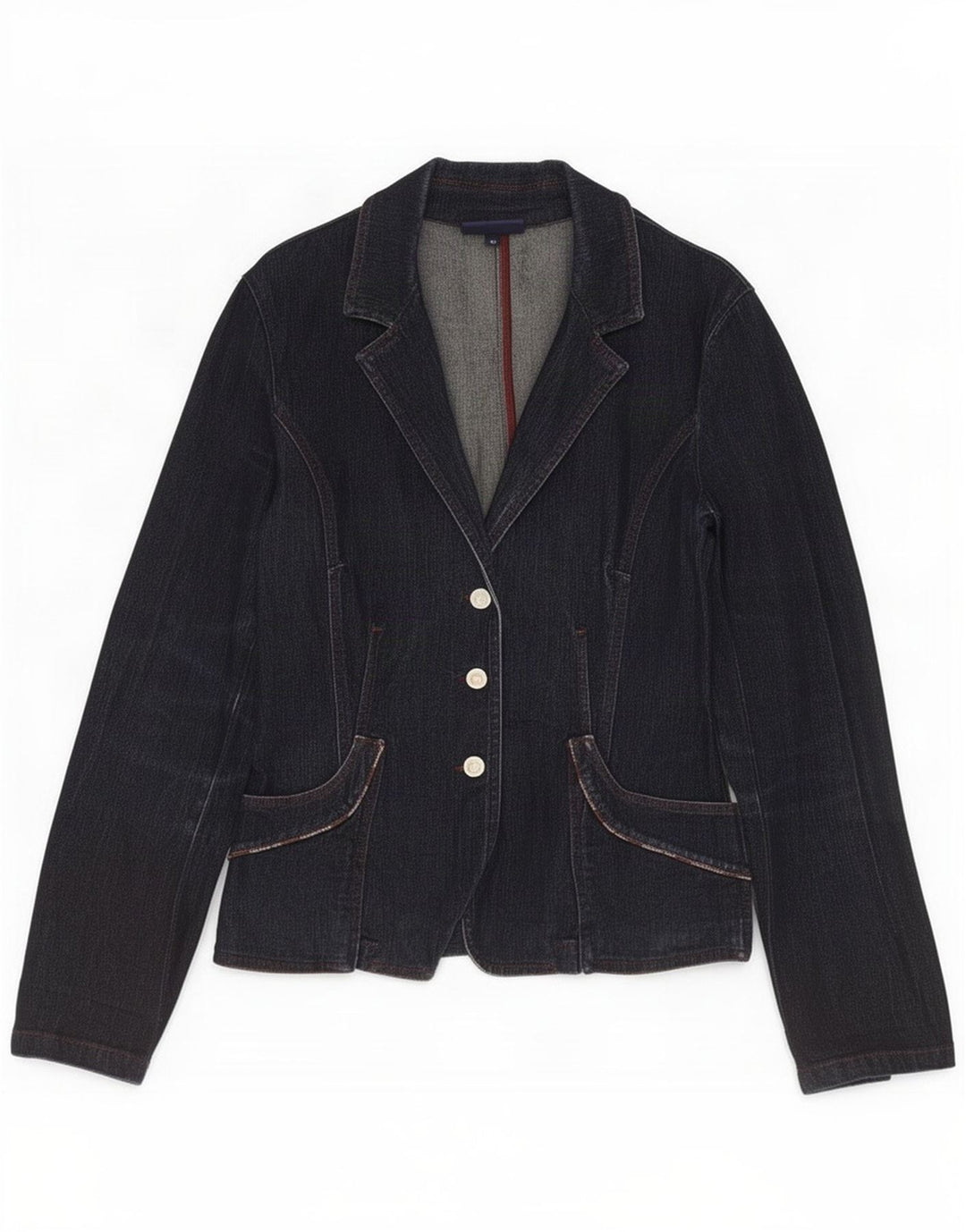 Trussardi Jeans Dame 3 Knaps Denim Blazer Jakke IT 46 Stor Marineblå