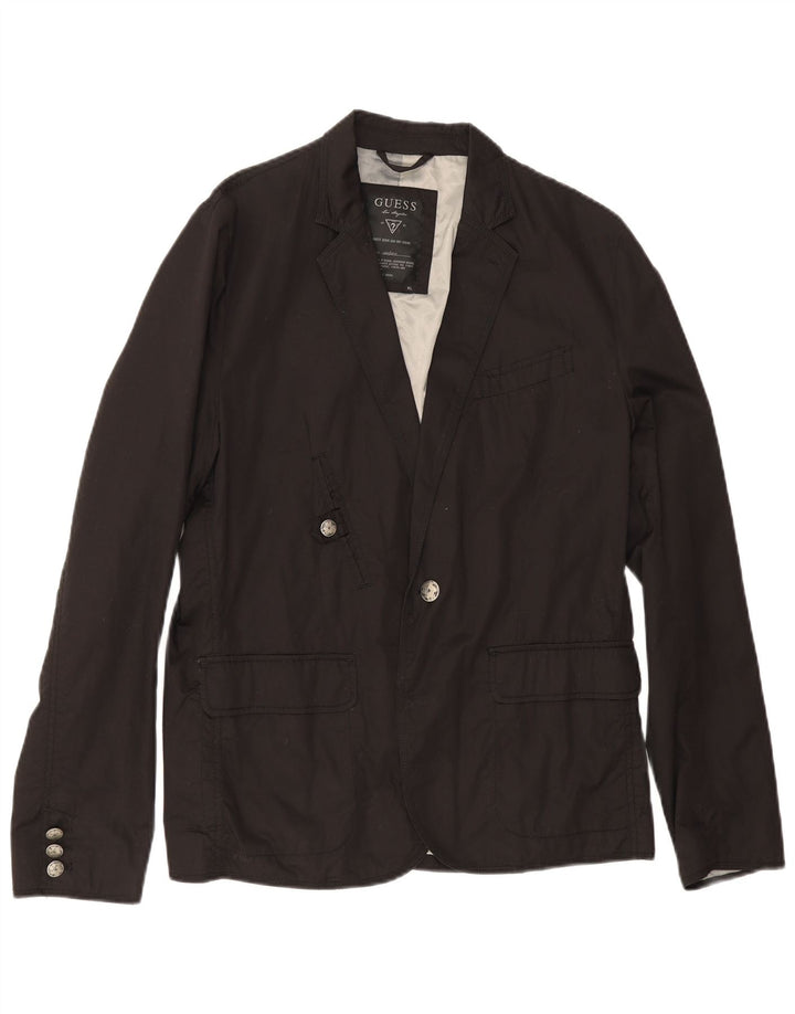Guess Herre 1 Knap Blazer Jacket UK 42 XL Sort Bomuld