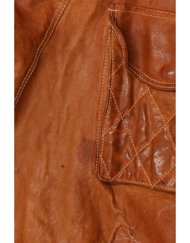 POLLINI Mens Leather Jacket UK 42 XL Brown