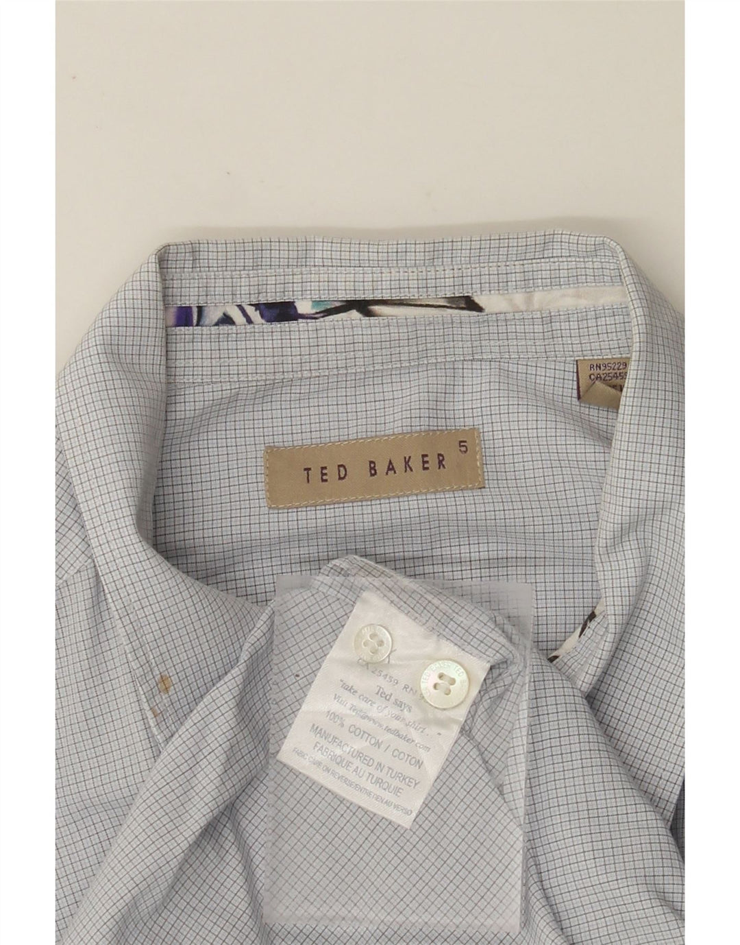 TED BAKER Herreskjorte str. 5 XL Blå Gingham Bomuld
