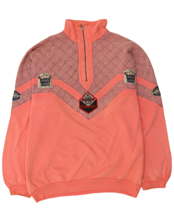 Chewan Herre Grafisk Zip Neck Sweatshirt Jumper 2XL Pink Colourblock Bomuld