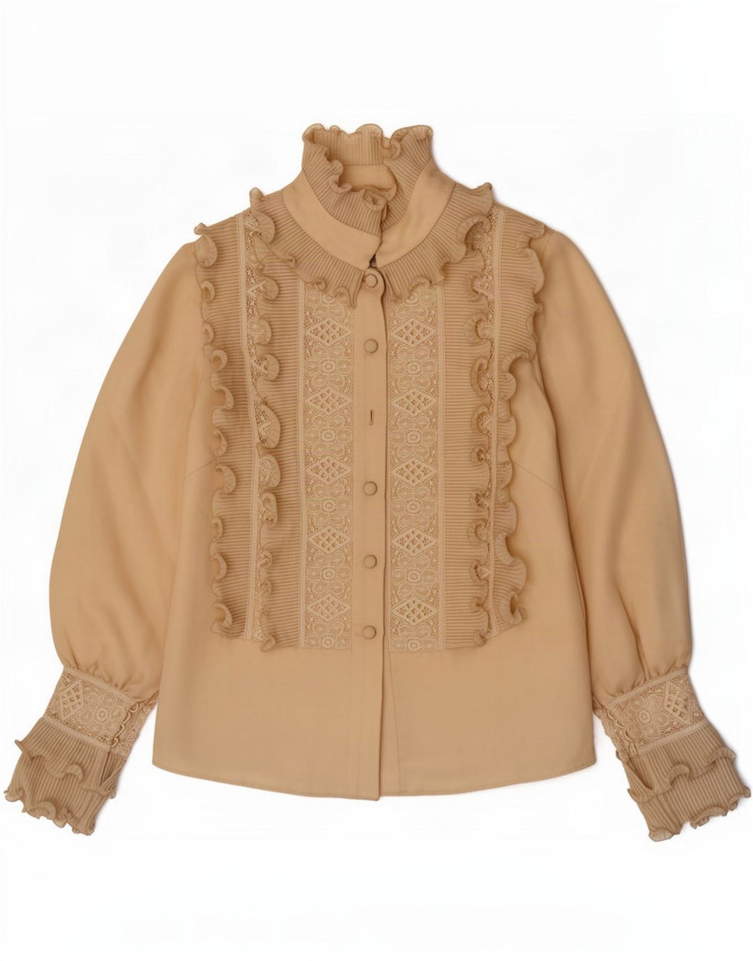 Vintage Dame Flæse Front Shirt Bluse UK 8 Small Beige