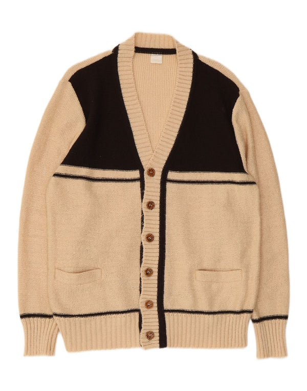 Vintage Mens Cardigan Sweater IT 54 XL Beige Colourblock Polyacrylic