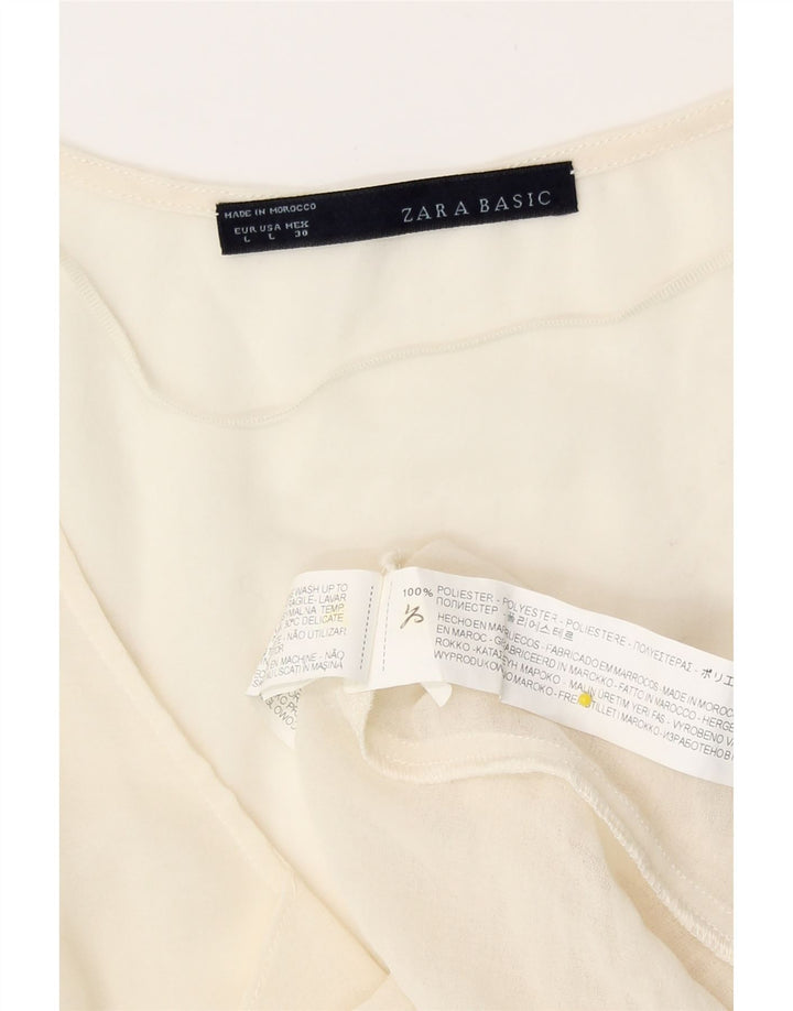 Zara Womens 3/4 Sleeve Ruffle Front Blouse Top UK 14 Large Off White