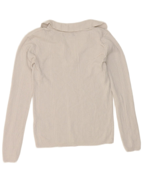Marks & Spencer Dame Crop Langærmet Polo Shirt UK 8 Small White