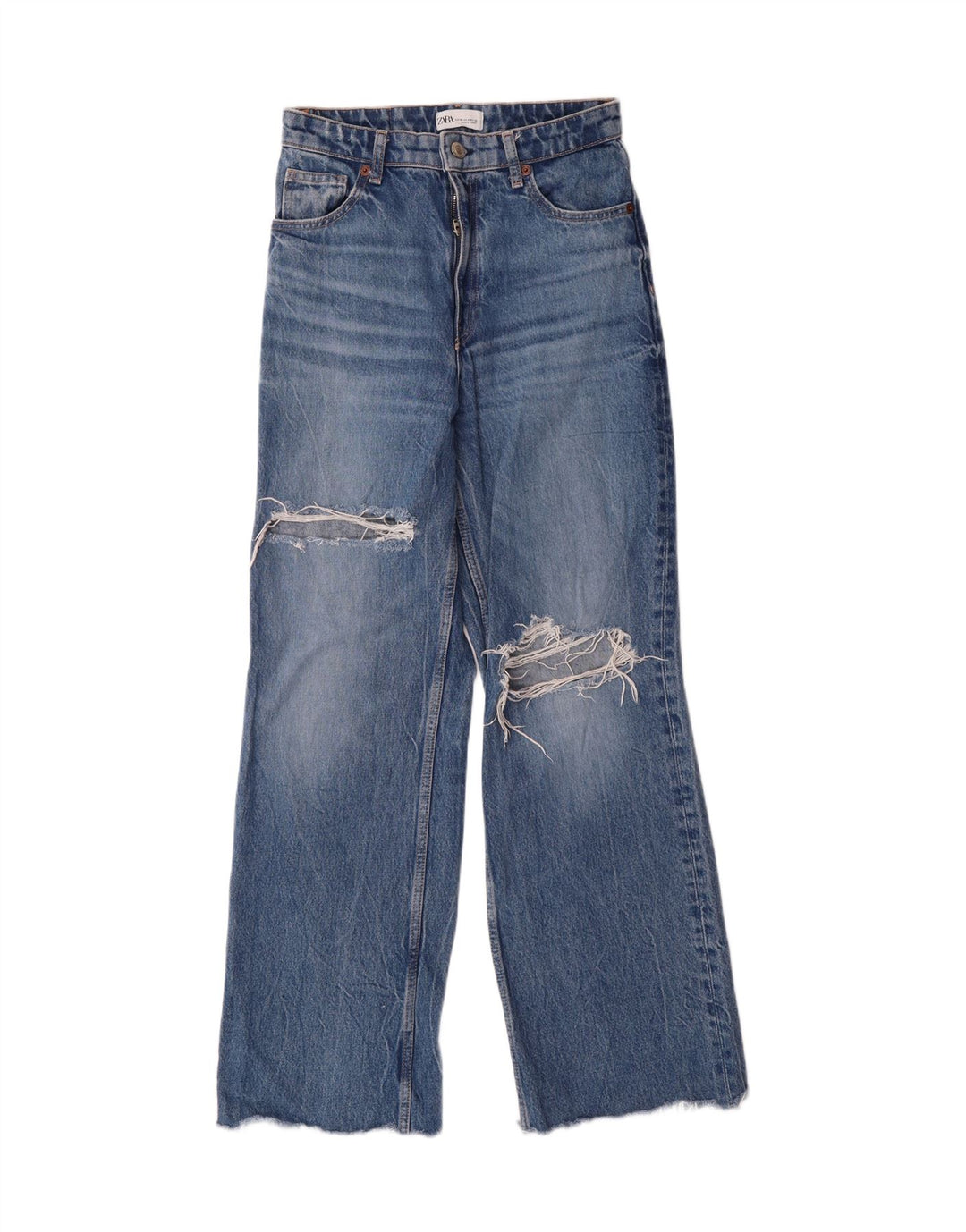 ZARA Womens Distressed Straight Jeans EU 38 Small W28 L30 Blue Cotton Vintage Zara and Second-Hand Zara from Messina Hembry 